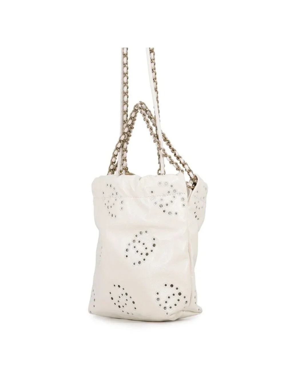 Chanel Handbag 22 Mini Perforated CC Logo Shiny Calf Leather 2-Way White